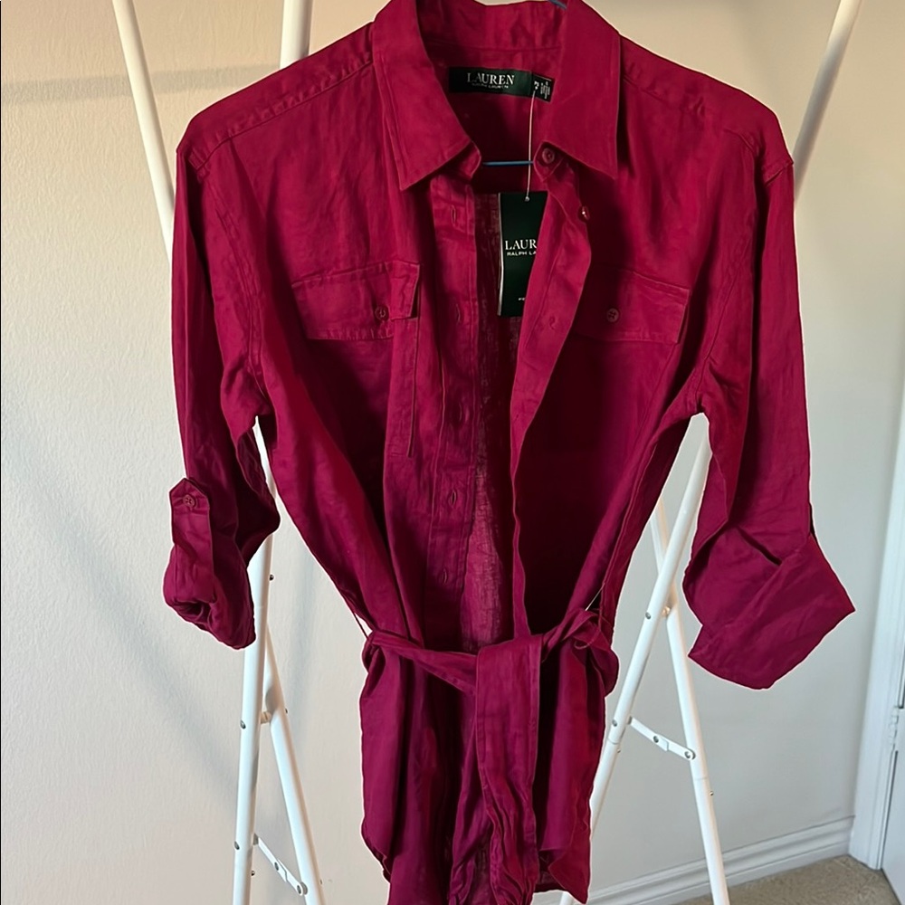 Lauren Burgundy Shirt Dress with Tie